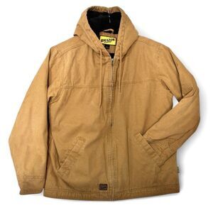 BRAZOS Work Force Canvas Jacket Tan Work Hooded Lined Full Zip